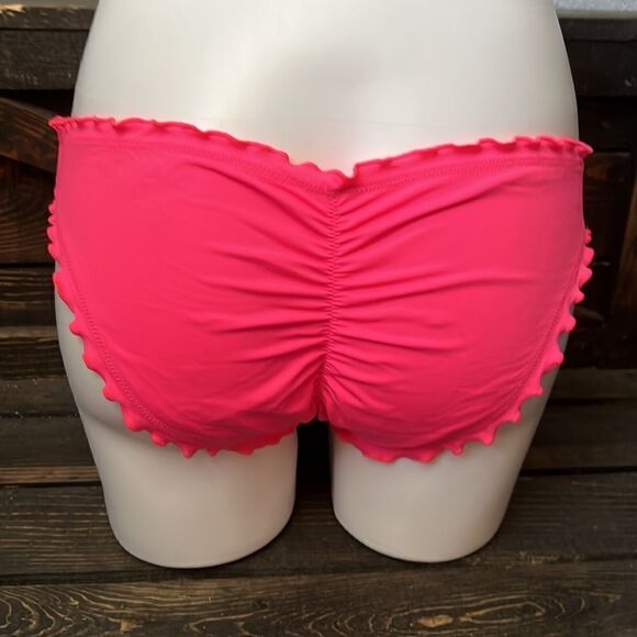 Victorias Secret scrunched back low rise ruffle edge trim pink bottom Sz-Med - Picture 2 of 9
